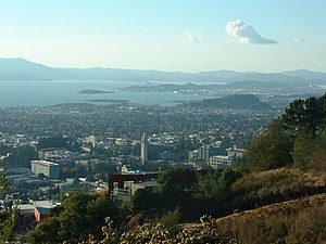 The City of Berkeley, the San Francisco Bay, and Marin County in the background as seen from the Claremont Canyon reserve