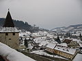 The fortified church in winter