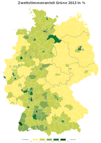 Bündnis 90/Die Grünen ﻿2,5 – 7 % ﻿> 7 – 10 % ﻿> 10 – 13 % ﻿> 13 – 16 % ﻿> 16 – 20,8 %
