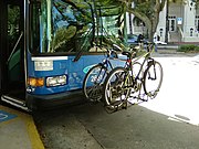 Front-mounted bicycle rack on American transit bus