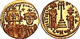 Solidus minted c. 662 (aged 32) depicting Constans alongside his sons and co-emperors