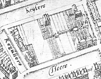Detail map by Jacobus Bosch, showing that in 1680 many plots had not yet been built