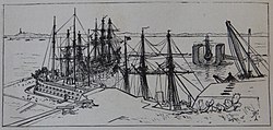 The Royal Naval Dockyard, Bermuda as seen by Anna Brassey in 1883, with its floating drydock in the background