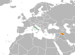 Map indicating locations of Holy See and Kurdistan Region