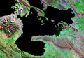 Satellite view of Wiñaymarka Lake, the southern sub-basin of Lake Titicaca, and the mountain Khapia (on the left)