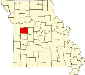 Map of Missouri highlighting Johnson County
