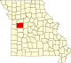 A state map highlighting Johnson County in the western part of the state.