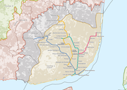 Lisbon Metro network in December 2007, after the Baixa-Chiado–Santa Apolónia segment of the Blue Line opened.