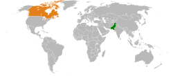 Map indicating locations of Pakistan and Canada