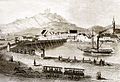 Donaudampfer und Pferdeeisenbahn in Linz (ca. 1840)
