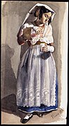 "Rome 1843. Woman in folk costume." Watercolor 1843