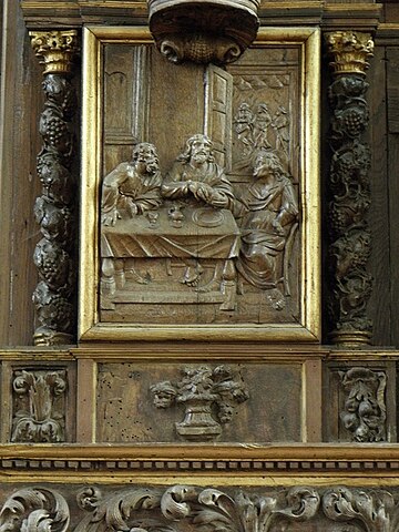 One of the bas-reliefs on the altarpiece depicting the feast at Emmaüs