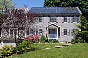 Photovoltaic panels on the roof of a house in Boston