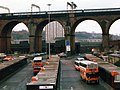 Image 13Stockport bus station in 1988. Greater Manchester Transport (later GM Buses) operated bus services throughout the county, from 1974 to 1993. (from Greater Manchester)