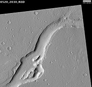 Stura Vallis, as seen by HiRISE. Scale bar is 500 meters long.
