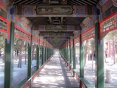 The Long Corridor at the Summer Palace (1750) is 728 meters long. It was built so the emperor could walk through the garden protected from the elements.