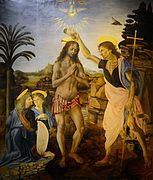 Baptism of Christ (1472-1475), by Andrea del Verrocchio, Uffizi Gallery, Florence.