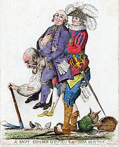 Cartoon showing the Third Estate carrying the weight of the clergy and the nobility (1789)