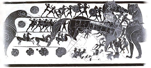 Depiction of the Trojan Horse on a Corinthian aryballos (c. 560 BC) found in Cerveteri (Italy)
