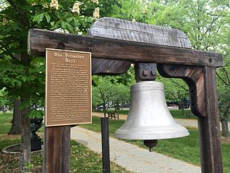 The bell of the first of six ships named USS Princeton in the U.S. Navy, on board which occurred the explosion known as the USS Princeton disaster of 1844
