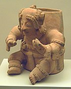 Ceramic vessel with a sitting human figure. Jama-Coaque Culture, of the Regional Development Period (500 BC–AD 500)