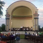 Completed in 1924, the Winona Lake Park Bandshell is a summer performance venue for music and events in Winona, Minnesota