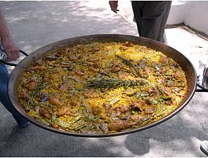 A large paella, a Valencian rice dish
