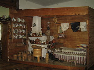 interior of the Boyko hut. Museum of Culture and Life of Boykivshchyna