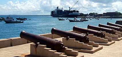 Cannons overlooking the water at Forodhani Gardens park, in Stone Town