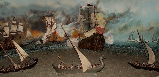 A diorama showing Maratha naval tactics