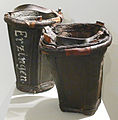 German 19th century leather firebuckets; the most common material used for buckets, alongside wood, before the invention of many modern materials was leather