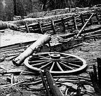 Confederate cannon demolished by Federal artillery fire in Fort Desperate