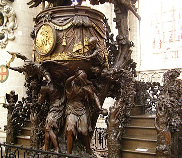 Pulpit of Brussels Cathedral, by Hendrik Frans Verbruggen (1695-1699)
