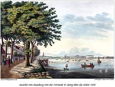 Historische Ansicht des östlichen Alsterufers um 1830