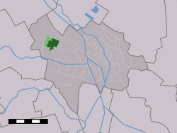 The town centre (dark green) and the statistical district (light green) of Vleuten in the municipality of Utrecht.