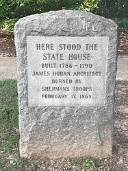 A marker of where the old statehouse stood before it was burned by Sherman's troops during the Civil War.