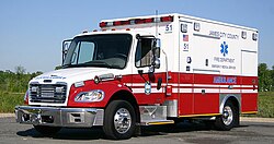 A typical Medium-Duty ambulance with commercial truck chassis