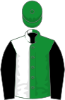 Green and white (halved), black sleeves, green cap