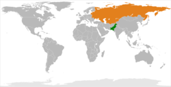 Map indicating locations of Pakistan and Soviet Union
