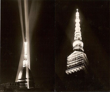 Project for the lighting of Mole Antonelliana in 1961.