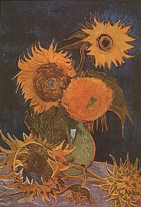 Vase with Six Sunflowers (Arles, August 1888) Private collection, Japan, destroyed by fire in World War II on 6 August 1945 [1]