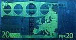 20 euro note under UV light (Reverse)