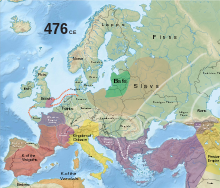 Map of Roman empire in 476