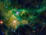 CE Cam and the surrounding nebulosity at infrared wavelengths (Credit: NASA/JPL-Caltech/UCLA)