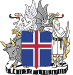 A compartment of columnar basalt in the Icelandic coat of arms.