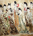 Court ladies of the Tang from Li Xianhui's tomb, Qianling Mausoleum, dated 706.