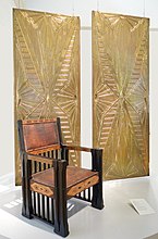 Armchair and aluminum bronze doors designed by Peter Behrens for his music room at Darmstadt