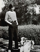 Coco Chanel wearing trousers and a sailor's jersey, 1928.