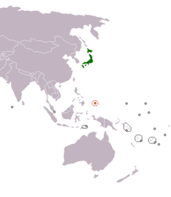 Map indicating locations of Japan and Palau