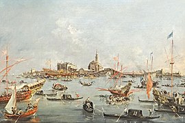 'Doge of Venice on the Bucintoro', San Nicolo du Lido during the Marriage of the Sea (c.1775-1780) by Francesco Guardi (1712-1793).